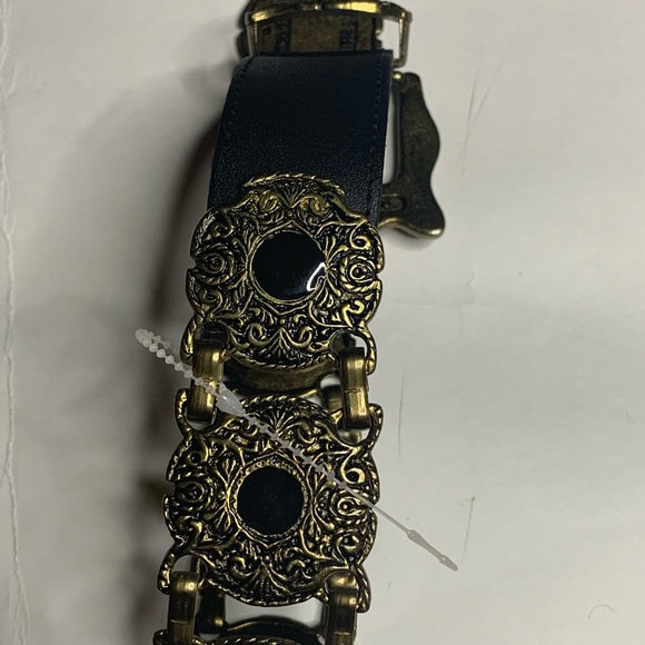 Paulith Vintage Marked Metal Conchos - Black Leather Ladies Belt 35 Inches EUC - Picture 8 of 12